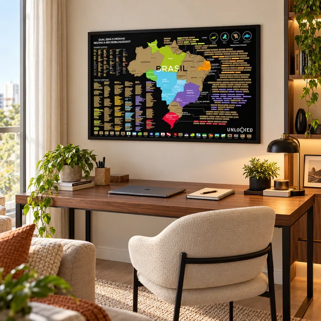 Mapa do Brasil de Raspar — Grande 94 × 60 cm na casa de Pedro